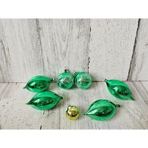 Vintage green ball teardrop Kurt Adler glitter silver set ornament tree Xmas